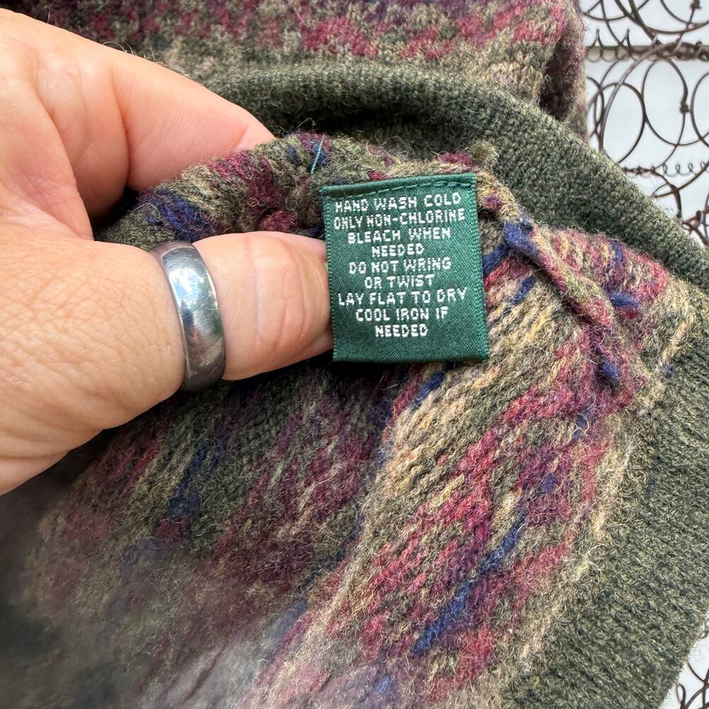 Vintage Lauren Ralph Lauren Lambswool Olive Green Fair isle Cardigan Sweater MED - Picture 4 of 8